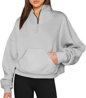 Half Zip Sweatshirt Women Pullover Long Sleeve Tops Fall 2024 Hoodies Y2K Solid Color Clothes With Pockets
