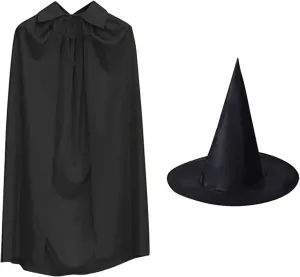 Halloween Cape, 55 Inch Wizard Cloak With Witch Hat, Role Playing Props, Halloween Costume For Teens And Adults, Masquerade Role Playing Cape, Wizard Cloak For Halloween, Witch Hat And Cloak Set