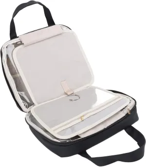 Hanging Hook Travel Toiletry Bag, Travel Makeup Organizer with Mirror Portable Travel Makeup Train Case, for Travel (Black)
