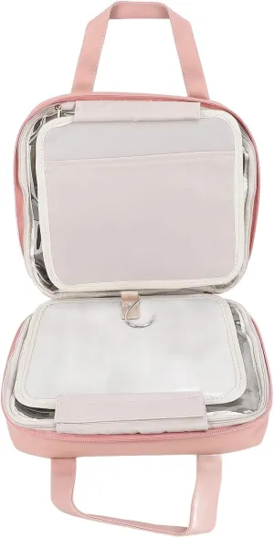 Hanging Hook Travel Toiletry Bag, Travel Makeup Organizer with Mirror Portable Travel Makeup Train Case, for Travel (Pink)