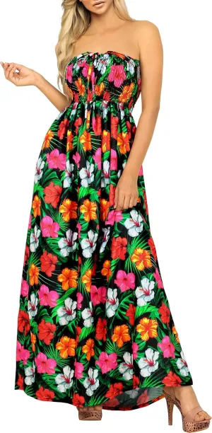 HAPPY BAY Women's Beach Casual Slit Maxi Strapless Dresses Summer Tube Dress One Size Coal, Floral
