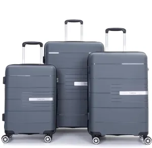 Hardshell Suitcase Double Spinner Wheels PP Luggage Sets Lightweight Durable Suitcase with TSA Lock,3-Piece Set (20/24/28, Gray)