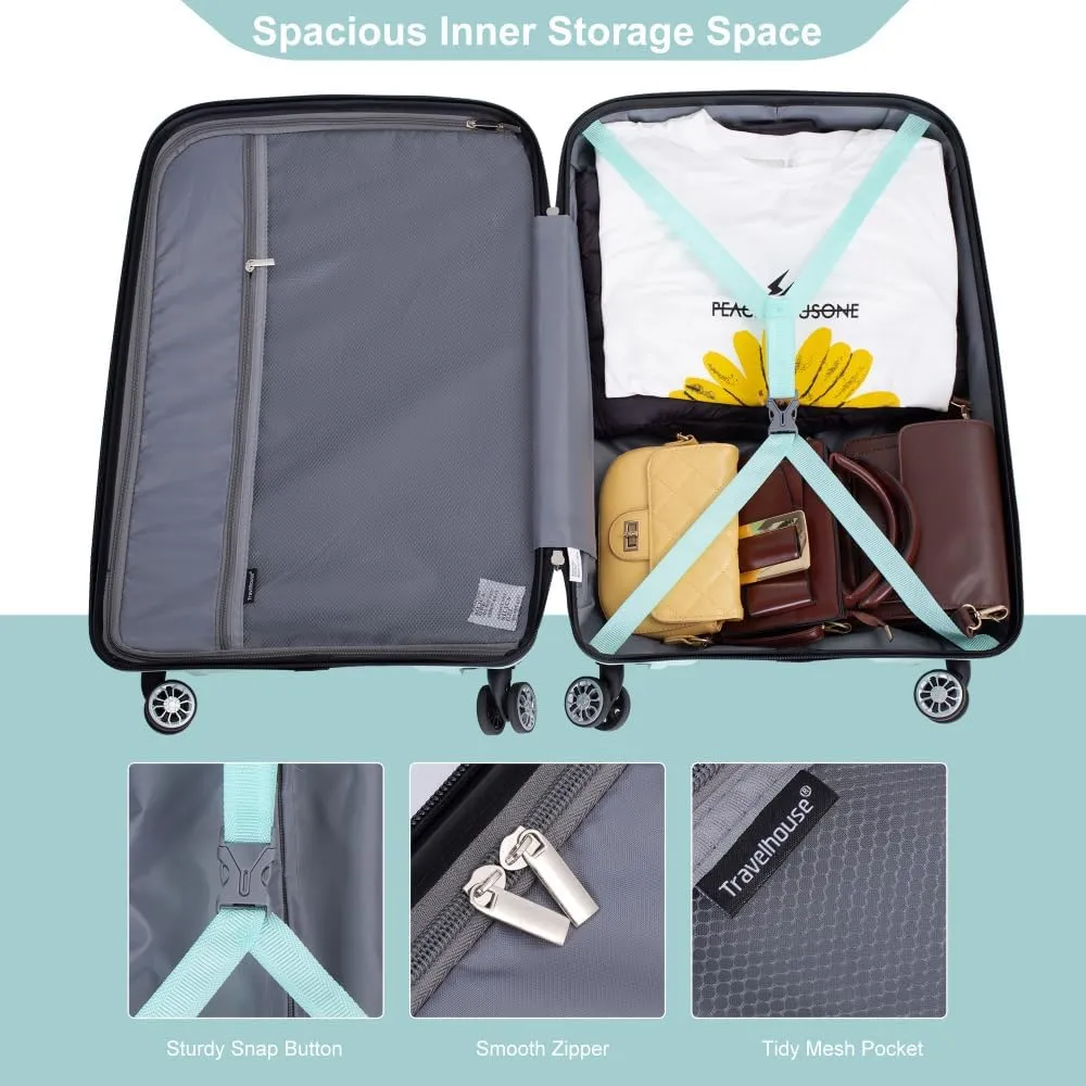 Hardshell Suitcase Double Spinner Wheels PP Luggage Sets Lightweight Durable Suitcase with TSA Lock,3-Piece Set (20/24/28), Light Green