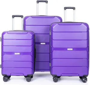 Hardshell Suitcase Spinner Wheels PP Luggage Sets Lightweight Durable Suitcase With TSA Lock,3-Piece Set (20/24/28), Purple