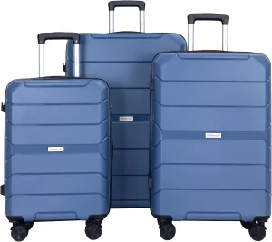 Hardshell Suitcase Spinner Wheels Pp Luggage Sets Lightweight Durable Suitcase with Tsa Lock,3-Piece Set (20,24,28),Blue