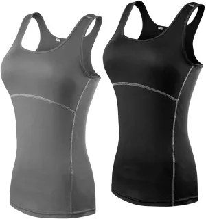HNVAVQ Workout Tank Tops for Women - Quick Dry Gym Yoga Shirts - Racerback Sport Running Tank Top - 2 Pack