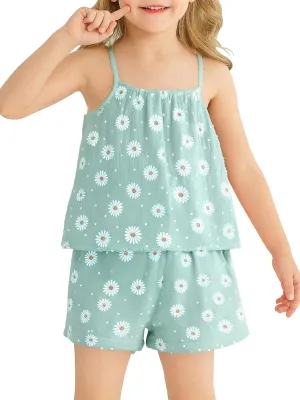 Infant Baby Toddler Girls Clothes Sleeveless Camisole Cotton and Linen Shorts Set Baby Summer Outfits for 1-6 Years