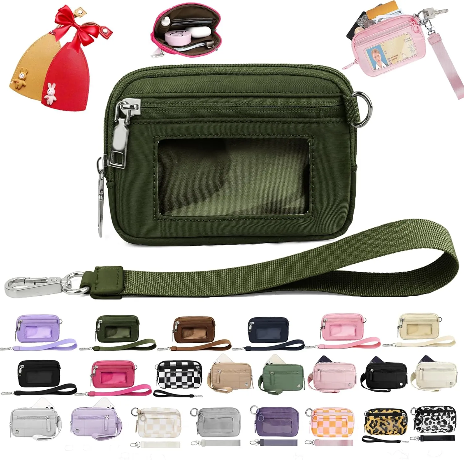 Iris Wallet Zip Card Case with ID Window, Wristlet Wallet for Women (A4 2PCS * Key Case)