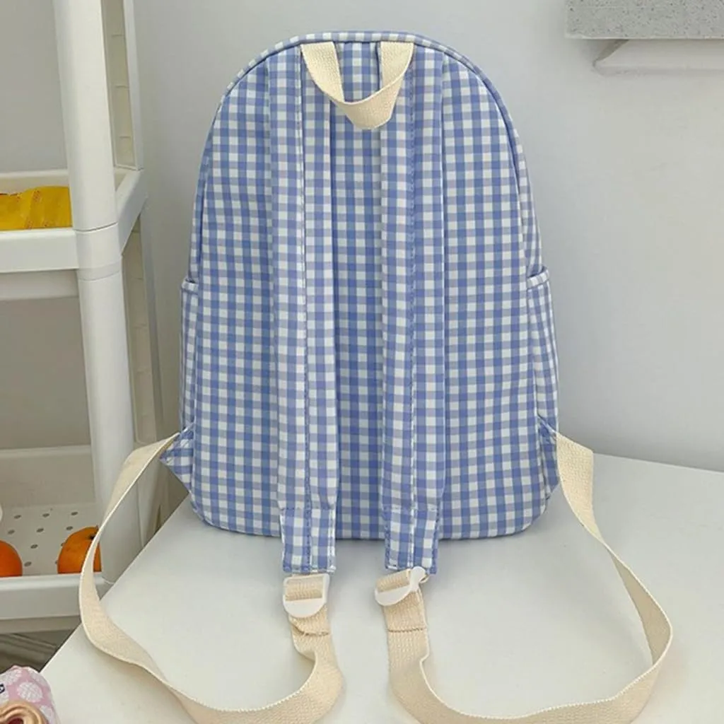 Japanese Style School Bag Large Capacity Bowknot Checkered Backpack for Women