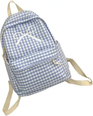 Japanese Style School Bag Large Capacity Bowknot Checkered Backpack for Women