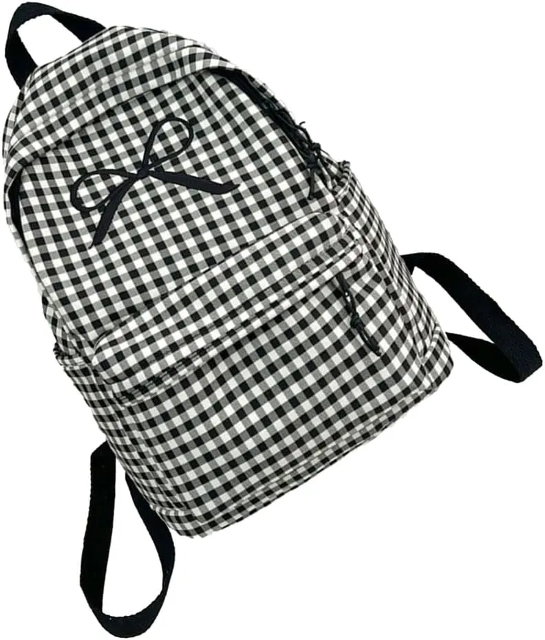 Japanese Style School Bag Large Capacity Bowknot Checkered Backpack for Women