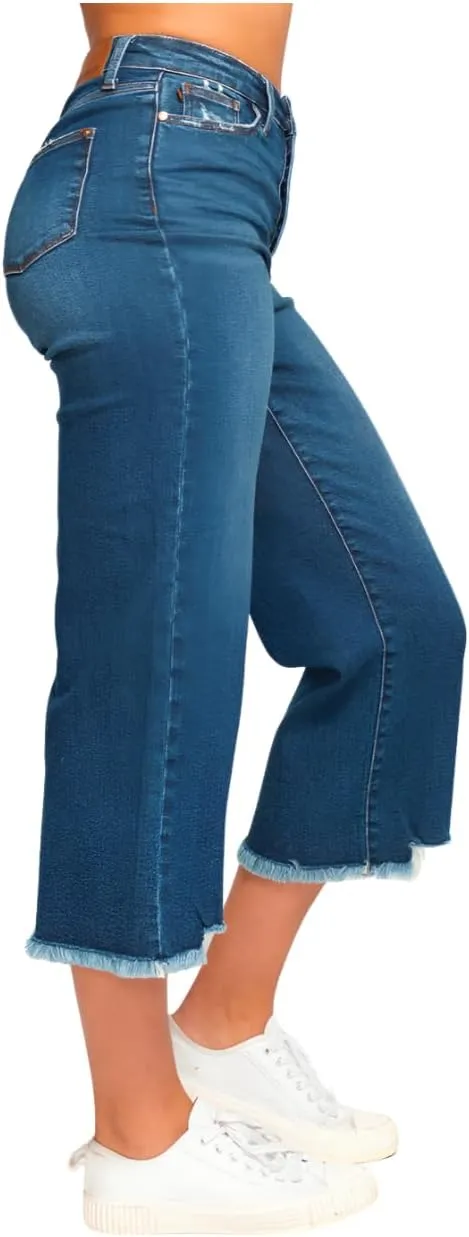 Judy Blue High Rise Button Fly Wide Leg Crop Jeans