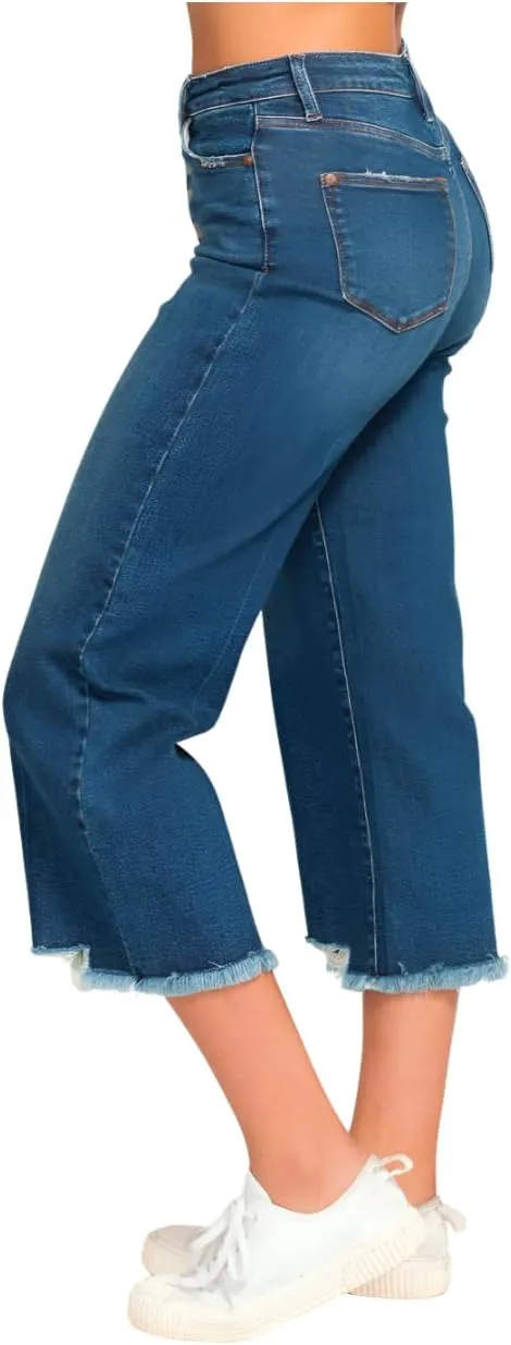 Judy Blue High Rise Button Fly Wide Leg Crop Jeans