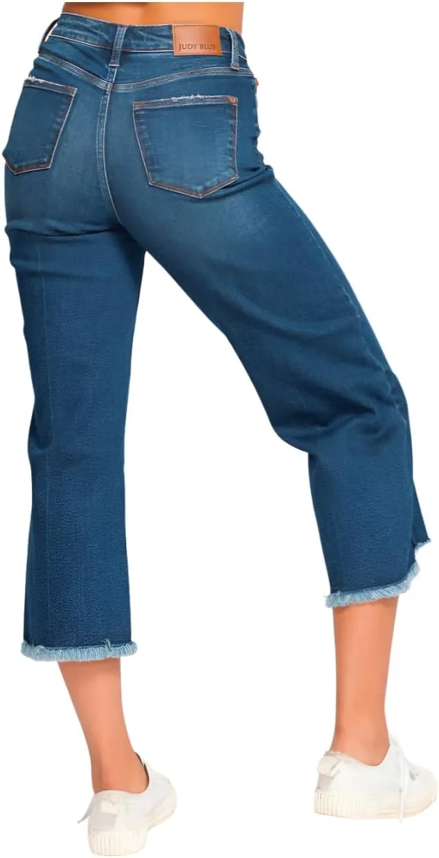 Judy Blue High Rise Button Fly Wide Leg Crop Jeans