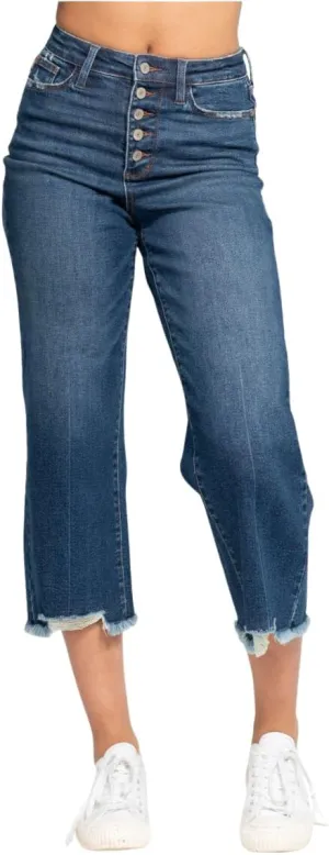 Judy Blue High Rise Button Fly Wide Leg Crop Jeans