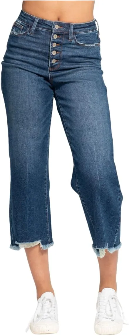 Judy Blue High Rise Button Fly Wide Leg Crop Jeans