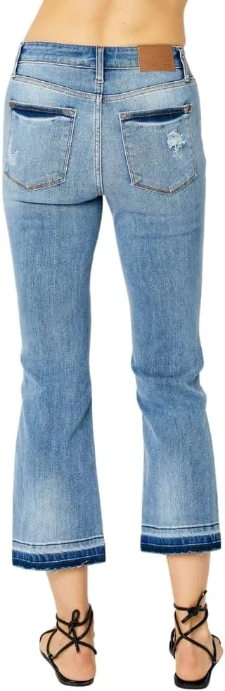Judy Blue Mid Rise Release Hem Cropped Bootcut