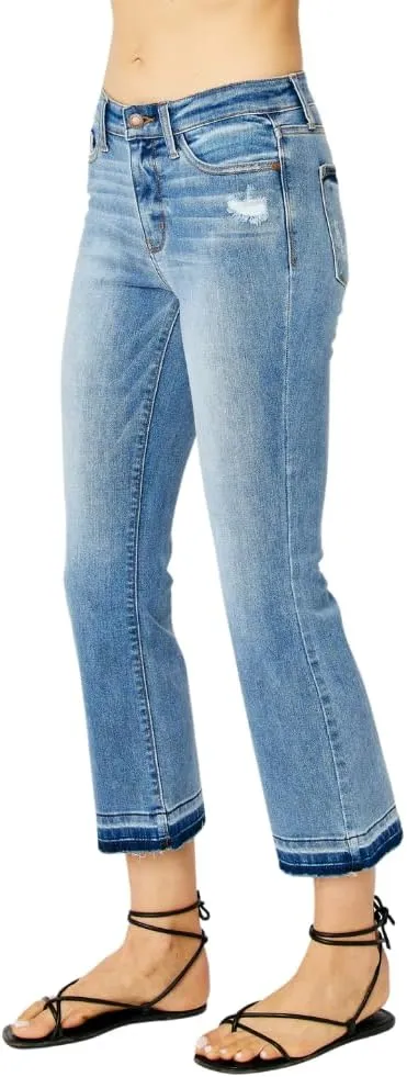 Judy Blue Mid Rise Release Hem Cropped Bootcut