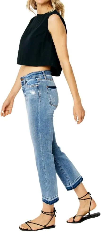 Judy Blue Mid Rise Release Hem Cropped Bootcut