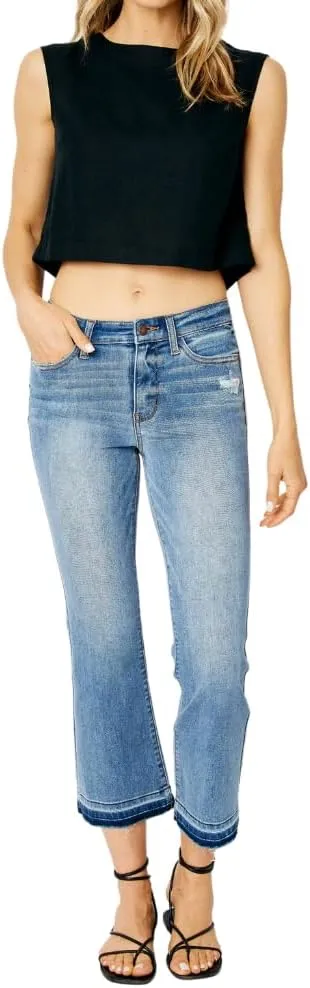 Judy Blue Mid Rise Release Hem Cropped Bootcut