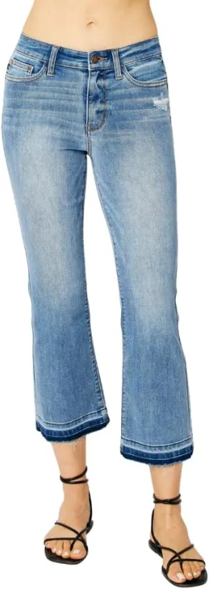 Judy Blue Mid Rise Release Hem Cropped Bootcut