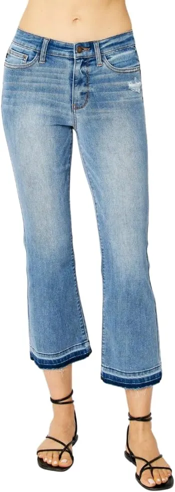 Judy Blue Mid Rise Release Hem Cropped Bootcut