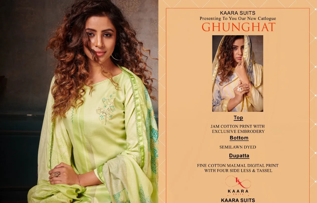 KAARA SUITS PRESENTS GHUNGHAT PURE COTTON DRESS MATERIAL