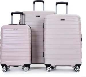 Kangmusi 3 Piece Luggage Sets PC Lightweight & Expandable Suitcase with Two Hooks, Double Spinner Wheels, TSA Lock, (21/25/29) Sand