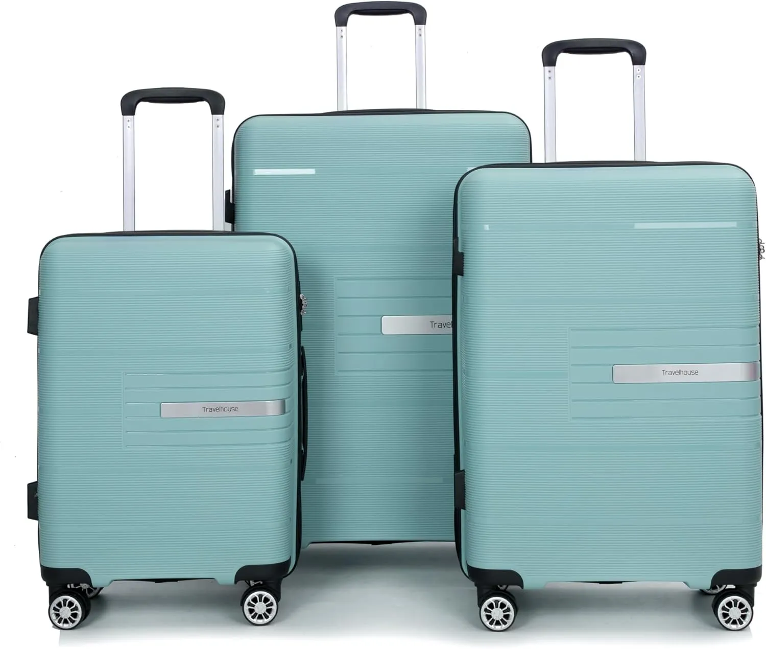 Kangmusi Hardshell Suitcase Double Spinner Wheels PP Luggage Sets Lightweight Suitcase with TSA Lock,3-Piece Set (20/24/28), Light Green