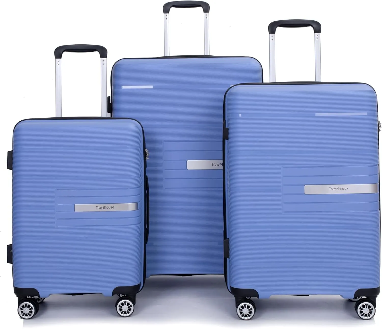 Kangmusi Hardshell Suitcase Double Spinner Wheels PP Luggage Sets Lightweight Suitcase with TSA Lock,3-Piece Set (20/24/28), Purplish Blue