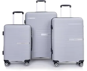 Kangmusi Hardshell Suitcase Double Spinner Wheels PP Luggage Sets Lightweight Suitcase with TSA Lock,3-Piece Set (20/24/28), Silver