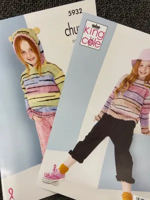 King Cole Chunky Knit Kids Sweater Jumper Hoodie Knitting Pattern 5932