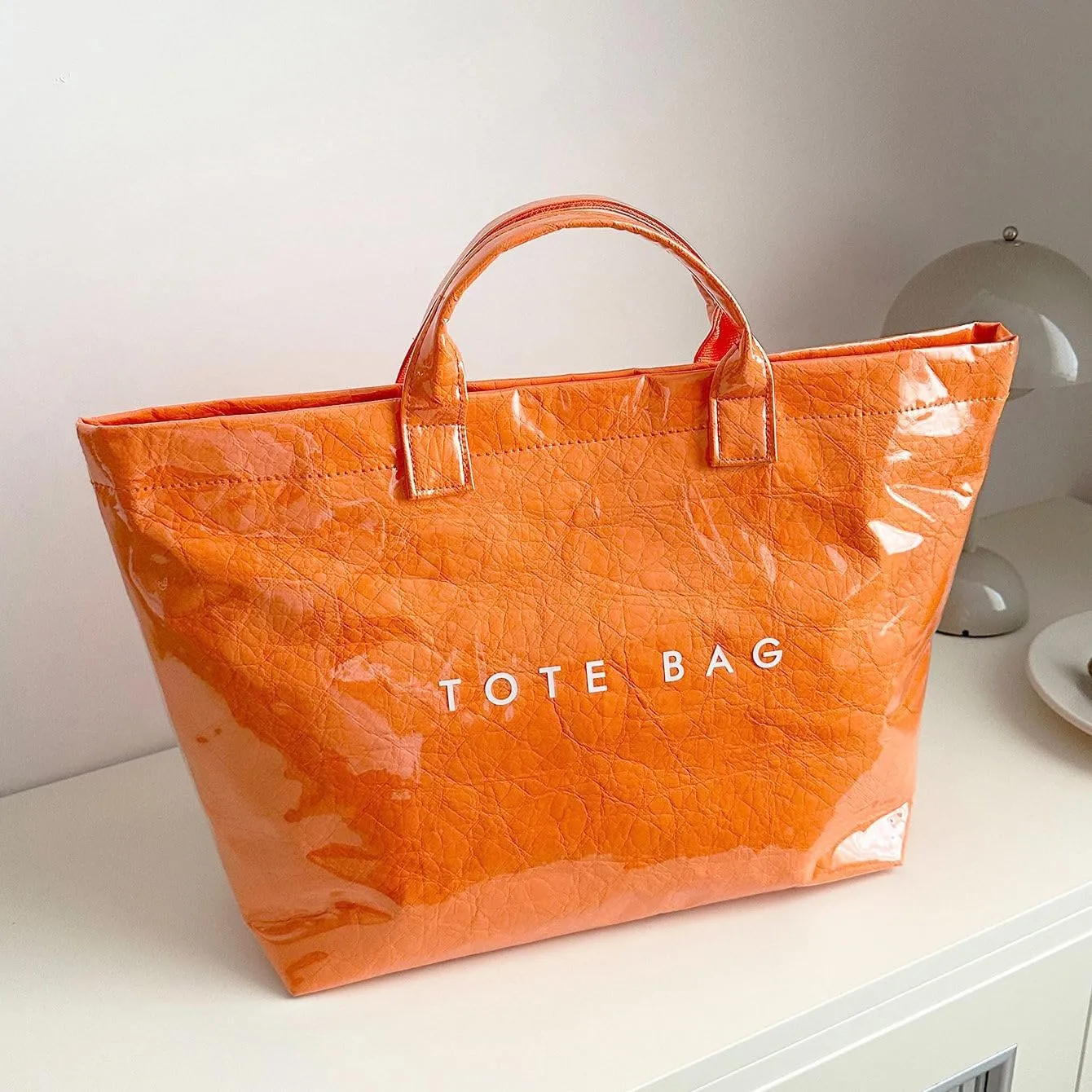 Kraft Paper Tote Bags with PVC Surface for Women Top-handle Bag Vintage Clear Purses Handbag Satchel
