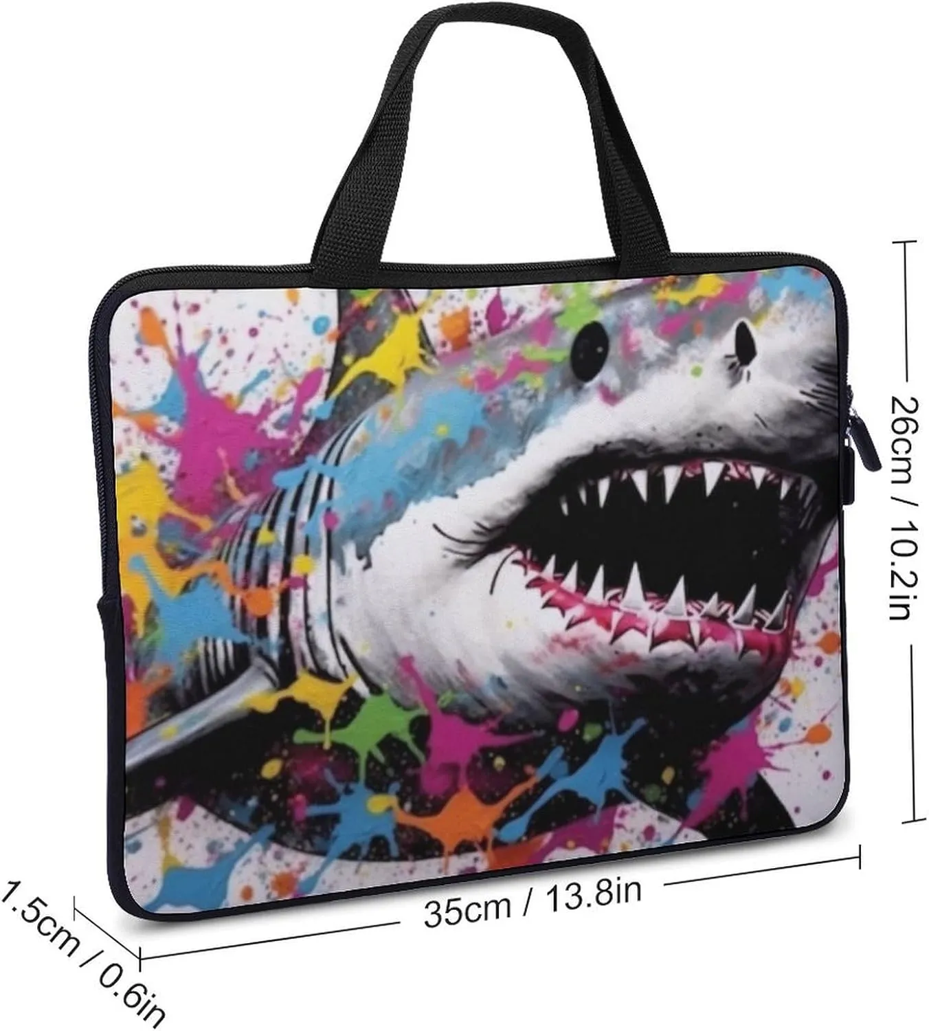 Laptop Bag Big Graffitied Shark Colorful Laptop Case Computer Notebook Briefcase Messenger Bag with Adjustable Shoulder Strap 15.6 Inch