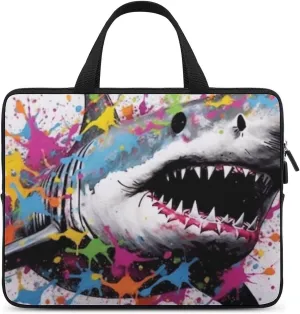 Laptop Bag Big Graffitied Shark Colorful Laptop Case Computer Notebook Briefcase Messenger Bag with Adjustable Shoulder Strap 15.6 Inch