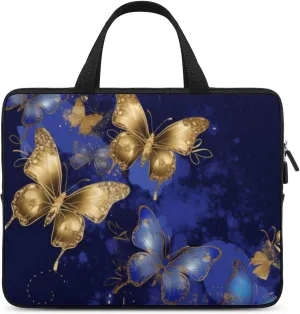 Laptop Bag Blue And Gold Butterfly Laptop Case Computer Notebook Briefcase Messenger Bag with Adjustable Shoulder Strap 15.6 Inch
