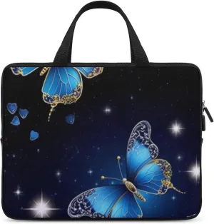 Laptop Bag Blue Butterflies with Flowers Laptop Case Computer Notebook Briefcase Messenger Bag with Adjustable Shoulder Strap 15.6 Inch