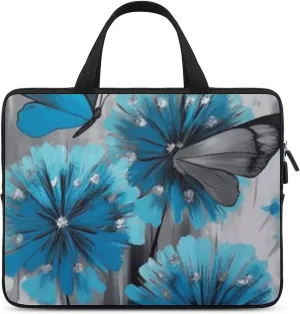 Laptop Bag Blue Daisy Flowers Butterflys Laptop Case Computer Notebook Briefcase Messenger Bag with Adjustable Shoulder Strap 15.6 Inch