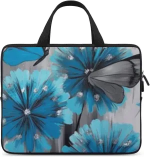 Laptop Bag Blue Daisy Flowers Butterflys Laptop Case Computer Notebook Briefcase Messenger Bag with Adjustable Shoulder Strap 15.6 Inch