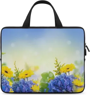 Laptop Bag Butterflies Hydrangeas Daisies Flowers Laptop Case Computer Notebook Briefcase Messenger Bag with Adjustable Shoulder Strap 15.6 Inch