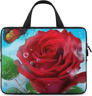 Laptop Bag Butterfly with Red Rose Laptop Case Computer Notebook Briefcase Messenger Bag with Adjustable Shoulder Strap 15.6 Inch