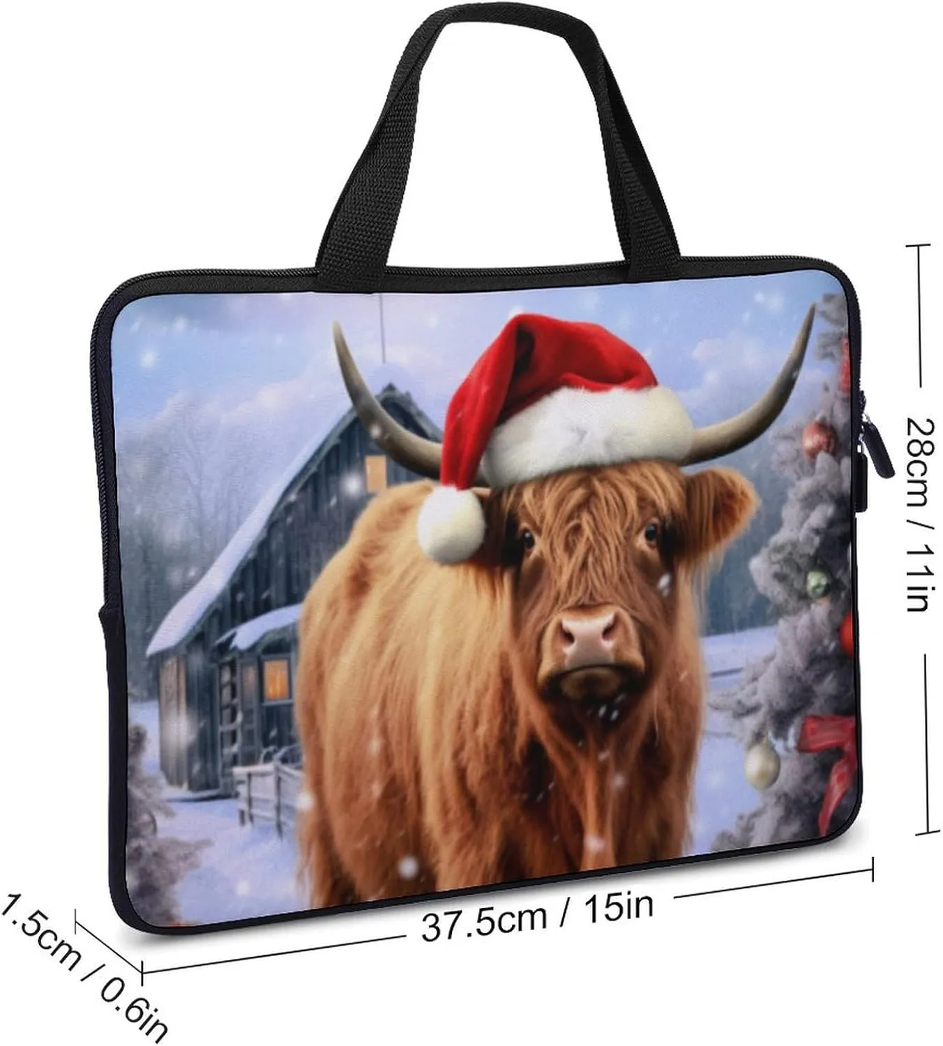 Laptop Bag Christmas Highland Cow Laptop Case Computer Notebook Briefcase Messenger Bag with Adjustable Shoulder Strap 15.6 Inch