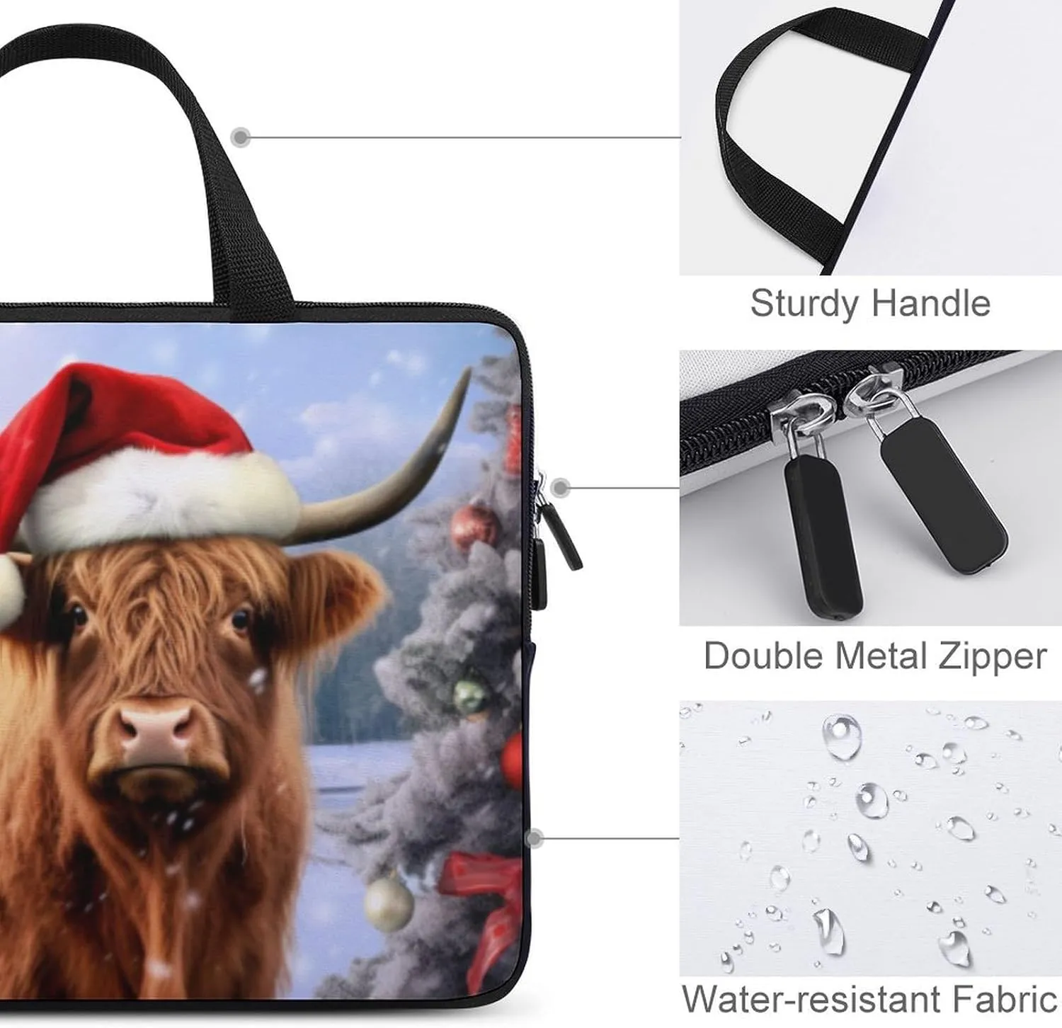 Laptop Bag Christmas Highland Cow Laptop Case Computer Notebook Briefcase Messenger Bag with Adjustable Shoulder Strap 15.6 Inch