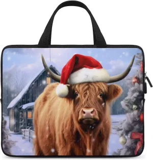 Laptop Bag Christmas Highland Cow Laptop Case Computer Notebook Briefcase Messenger Bag with Adjustable Shoulder Strap 15.6 Inch