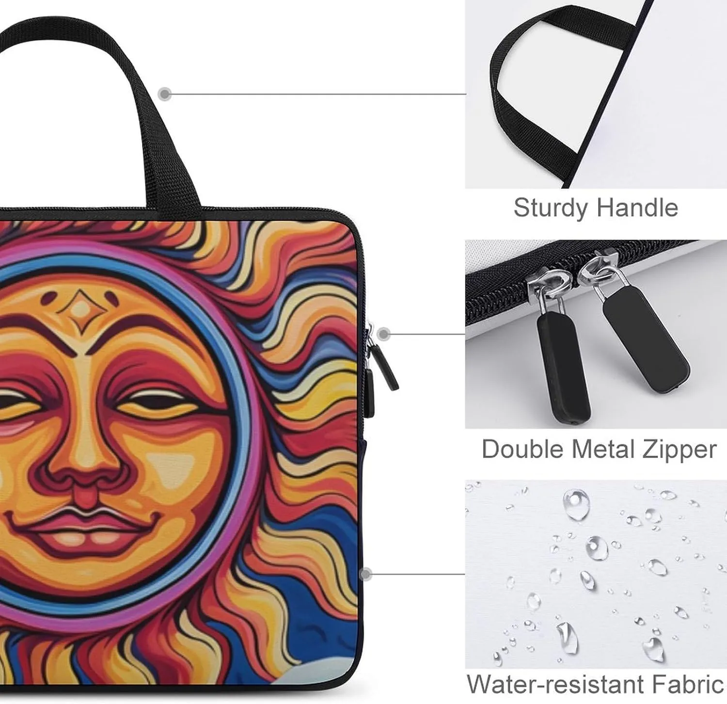 Laptop Bag Colorful Sun Art Laptop Case Computer Notebook Briefcase Messenger Bag with Adjustable Shoulder Strap 15.6 Inch