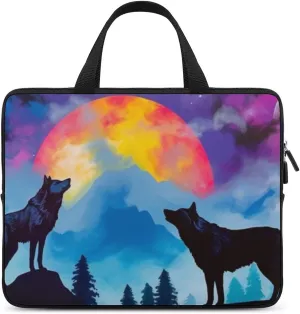 Laptop Bag Colorful Wolf Howling Moon Laptop Case Computer Notebook Briefcase Messenger Bag with Adjustable Shoulder Strap 15.6 Inch