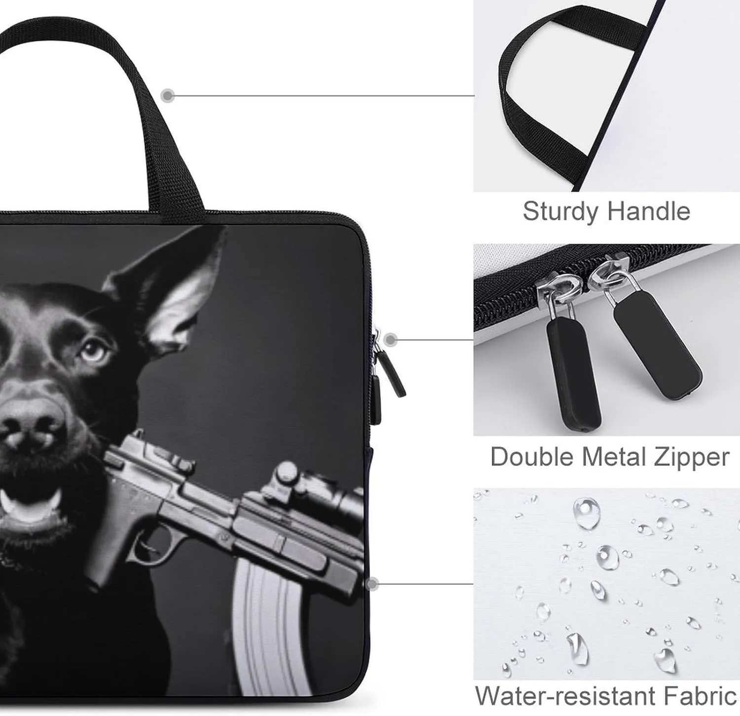 Laptop Bag Dog With Gun In Its Mouth Laptop Case Computer Notebook Briefcase Messenger Bag with Adjustable Shoulder Strap 15.6 Inch