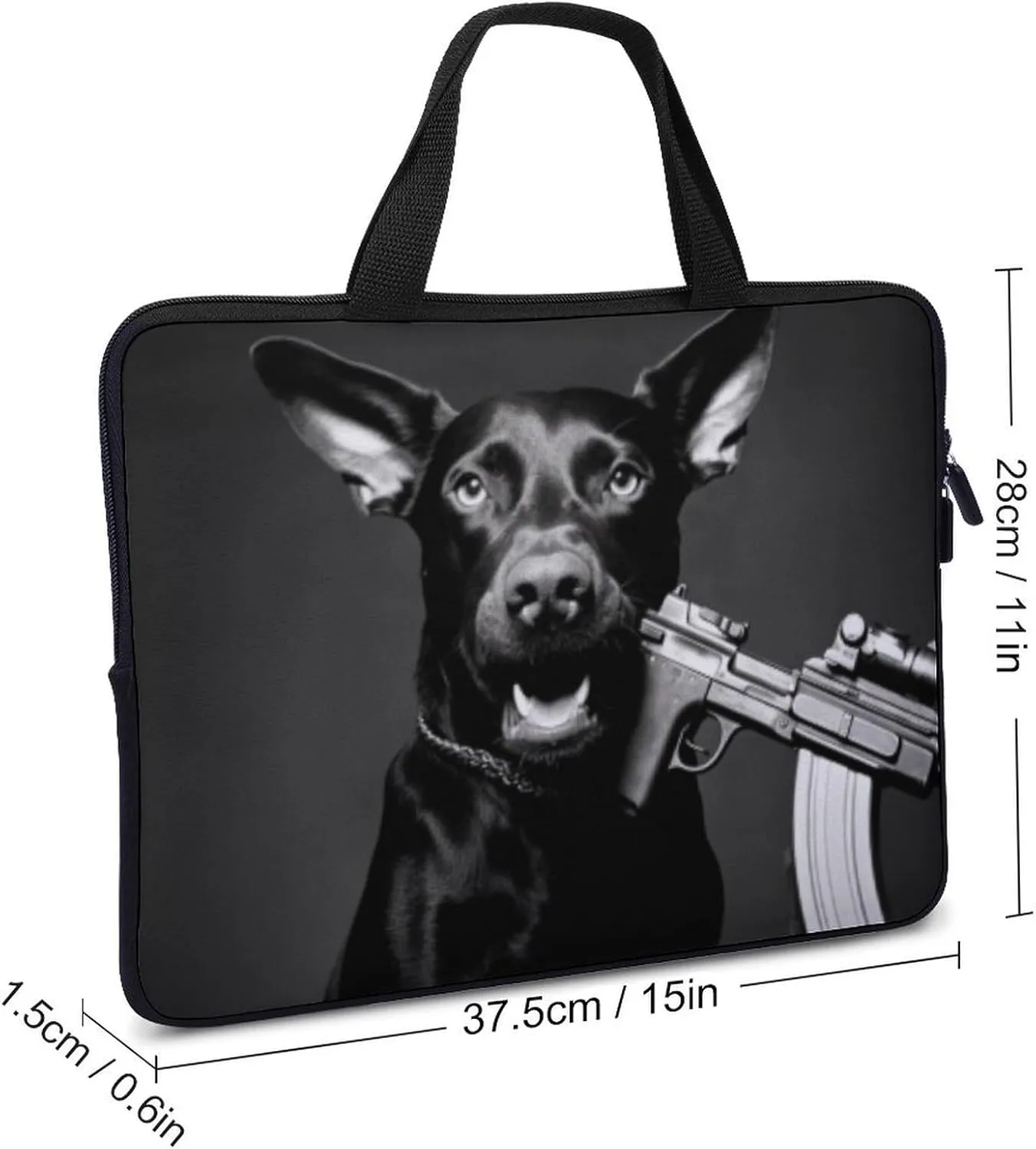 Laptop Bag Dog With Gun In Its Mouth Laptop Case Computer Notebook Briefcase Messenger Bag with Adjustable Shoulder Strap 15.6 Inch