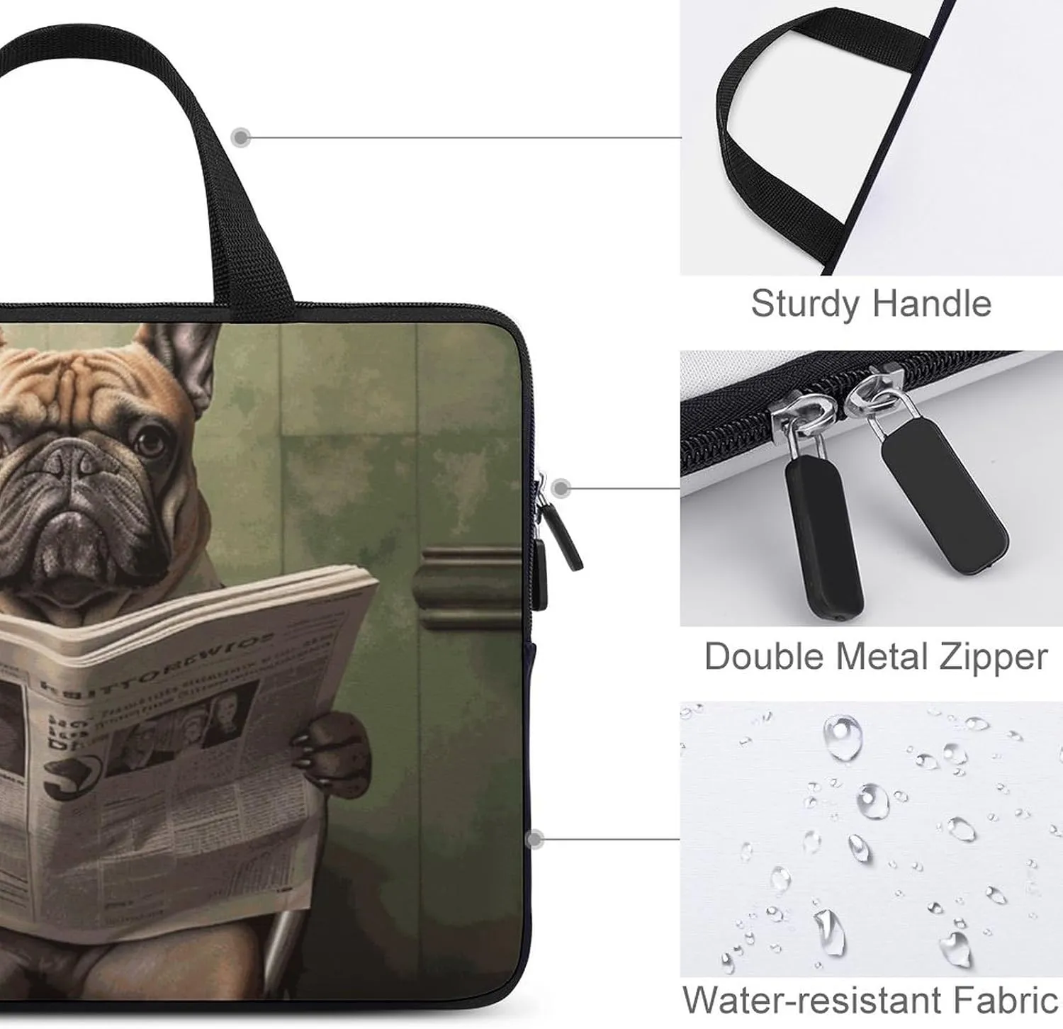 Laptop Bag French Bulldog Reading Newspaper Laptop Case Computer Notebook Briefcase Messenger Bag with Adjustable Shoulder Strap 15.6 Inch