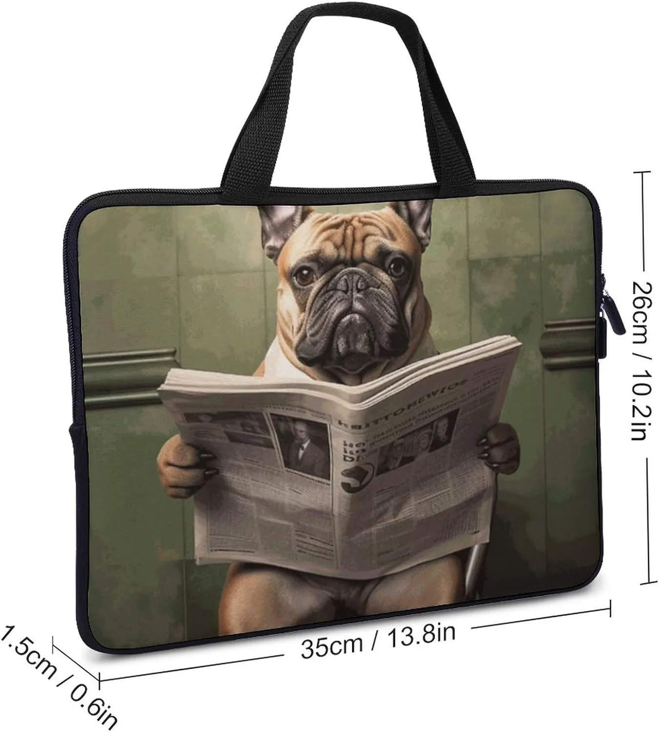 Laptop Bag French Bulldog Reading Newspaper Laptop Case Computer Notebook Briefcase Messenger Bag with Adjustable Shoulder Strap 15.6 Inch